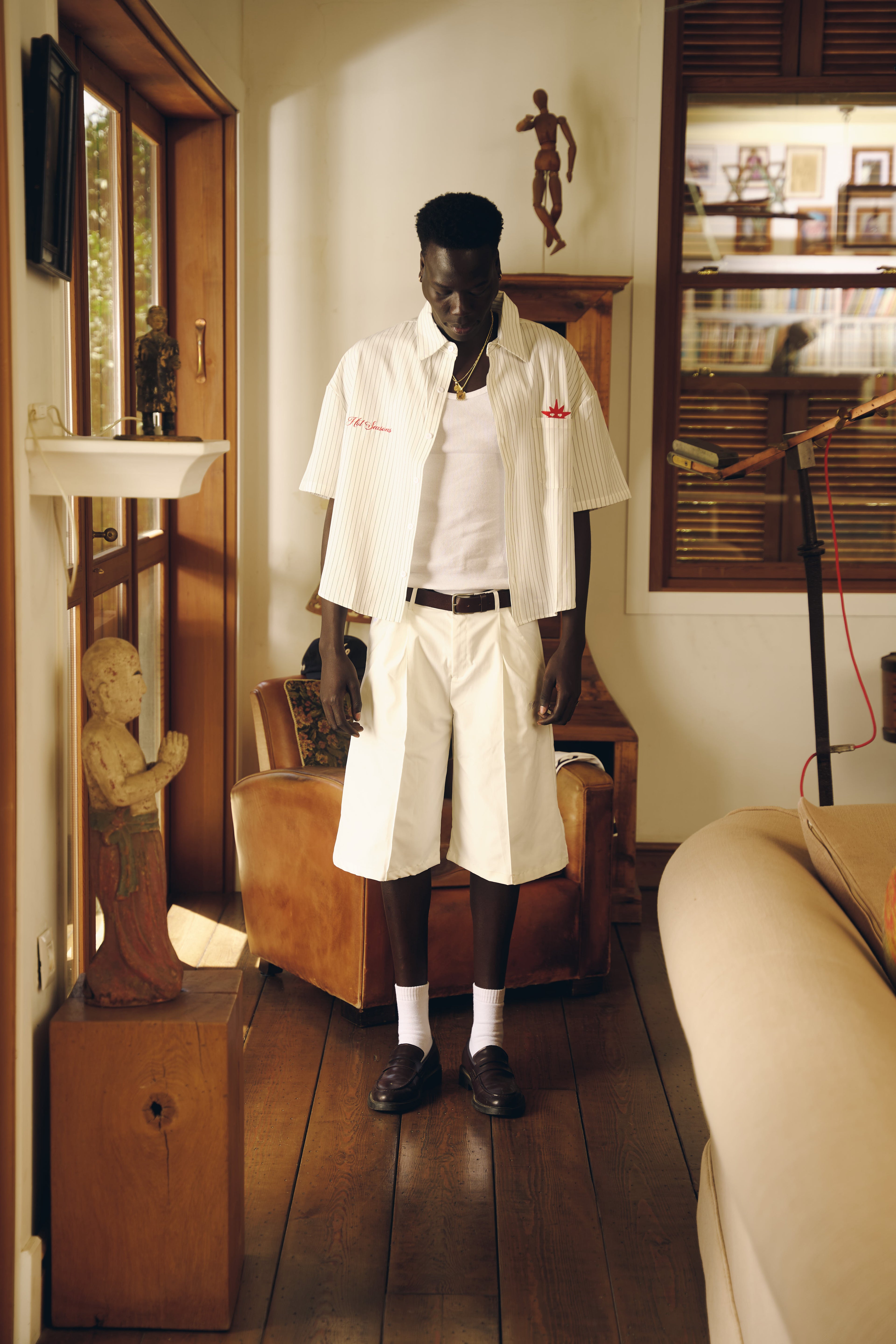 Pinstripes Crest White Button Shirt